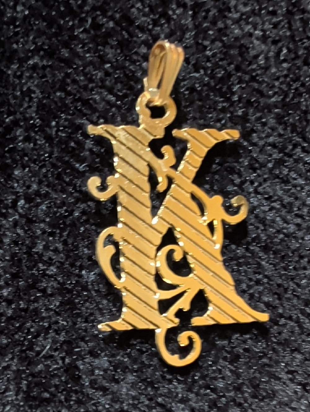 Gold Tone Letter "K" Engraved Pendant Charm
